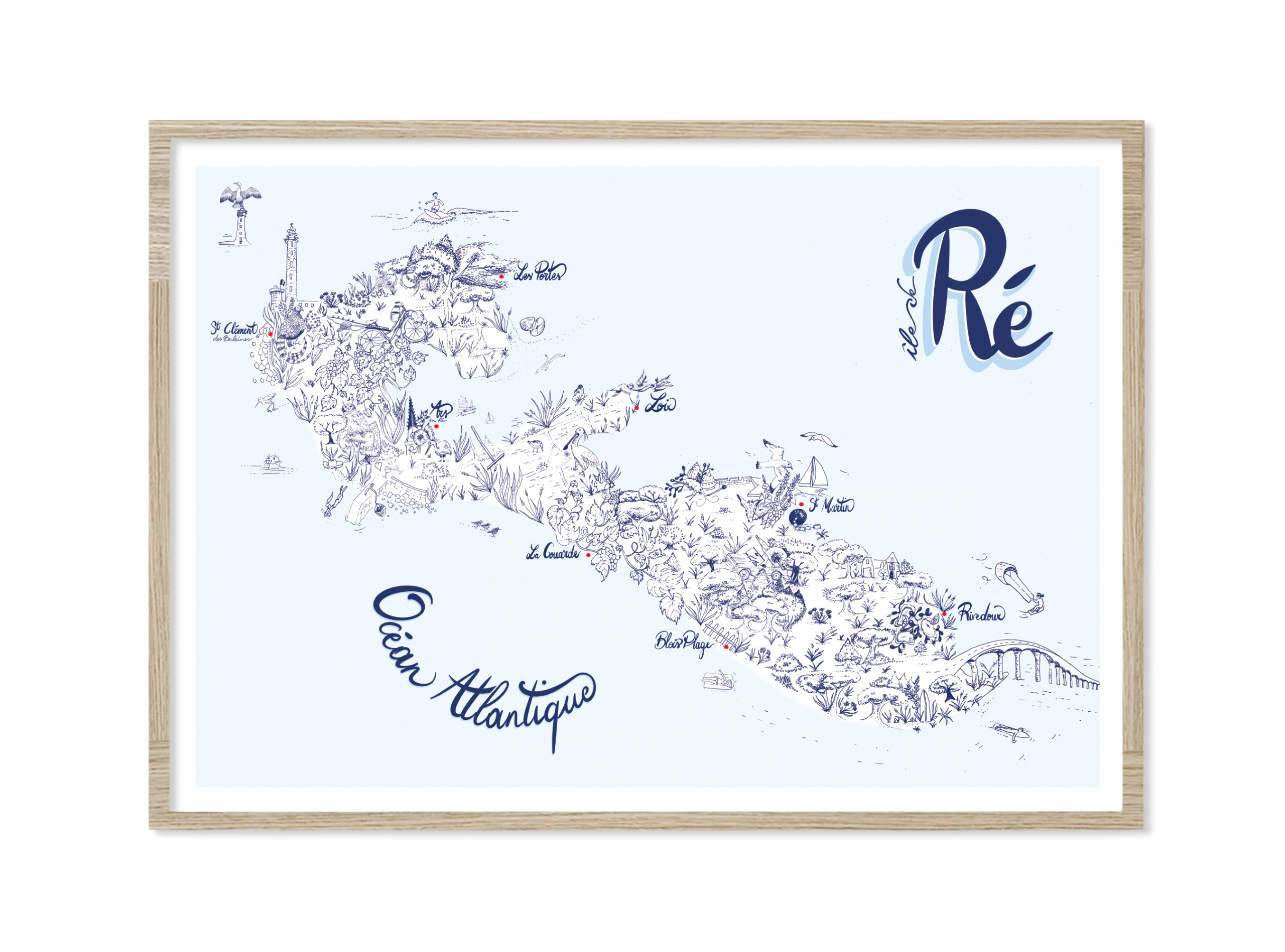 Carte de l'ile de Ré : couleurs bleue Marine.